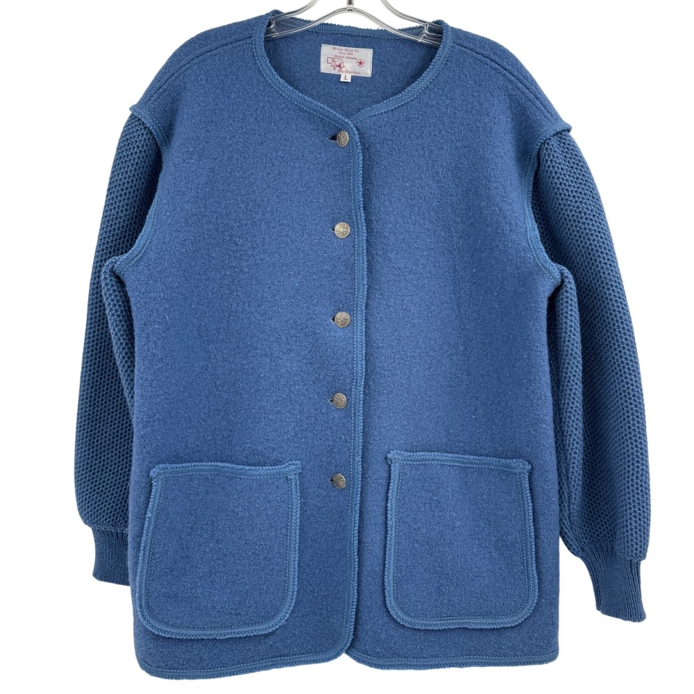 Brown‎ Sheep Co Wool Mill Knit Sleeve Cardigan Jacket Womens Large Blue